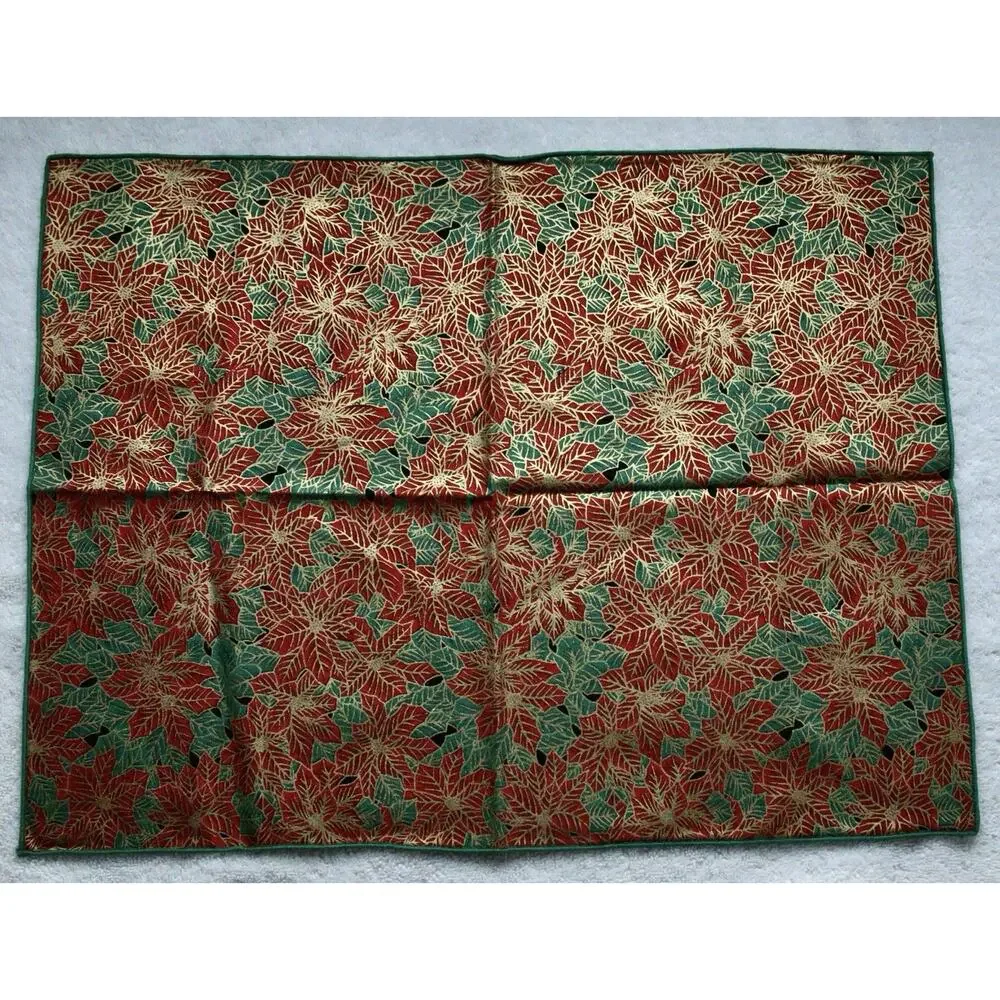 Set of 4 Christmas Poinsettia Cloth Napkins Red Green Gold Holiday Table Linen